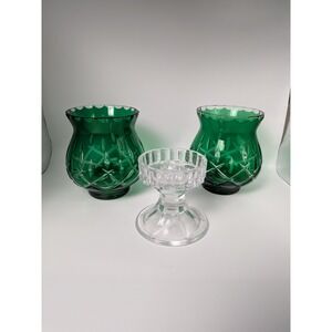Vintage Gorham Crystal Lady Anne Emerald Green Crystal Votive Set